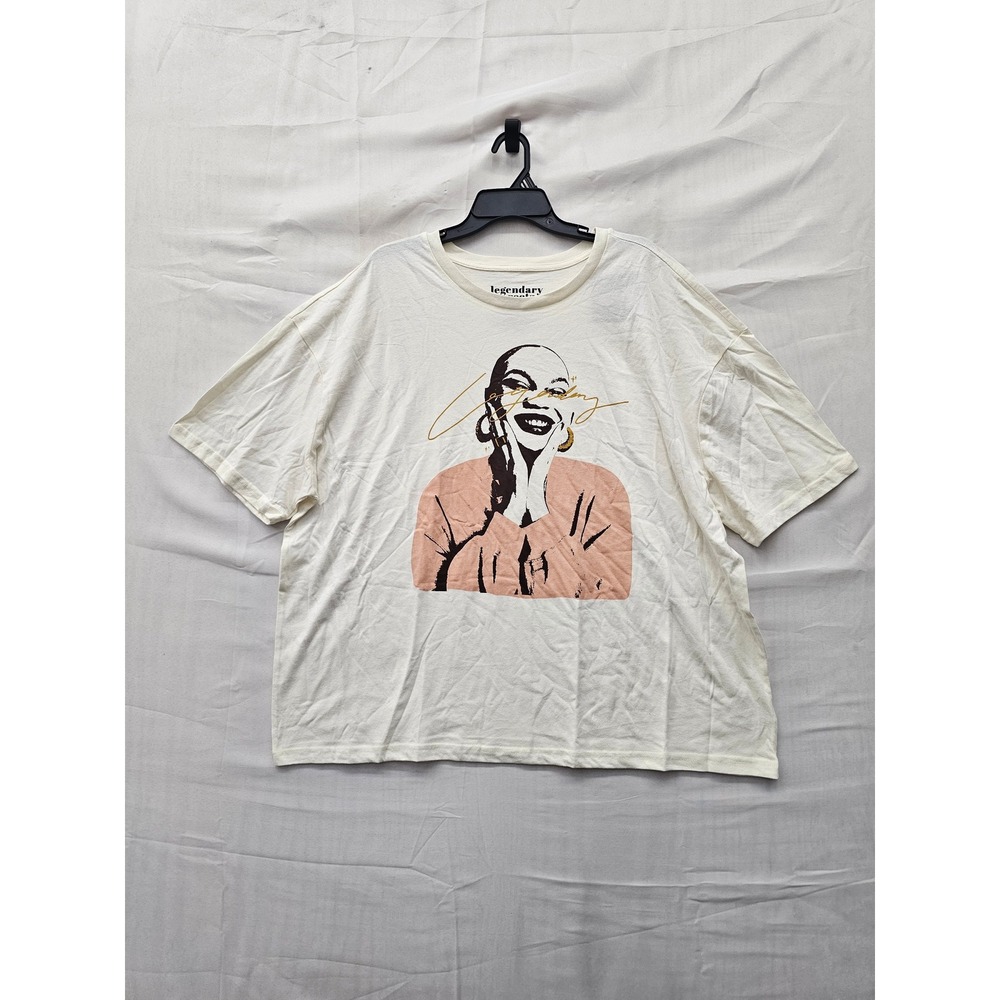 Legendary Rootz Womens Portrait Art Graphic T-Shirt Ivory Cotton Size XL